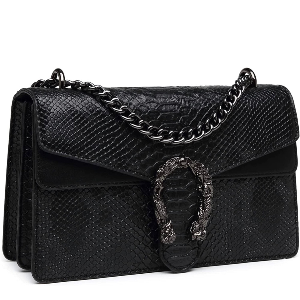 Faux python all black crossbody shoulder bags for women - Picture 3 of 4